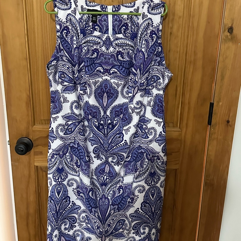 Elegant Blue and White Paisley Dress